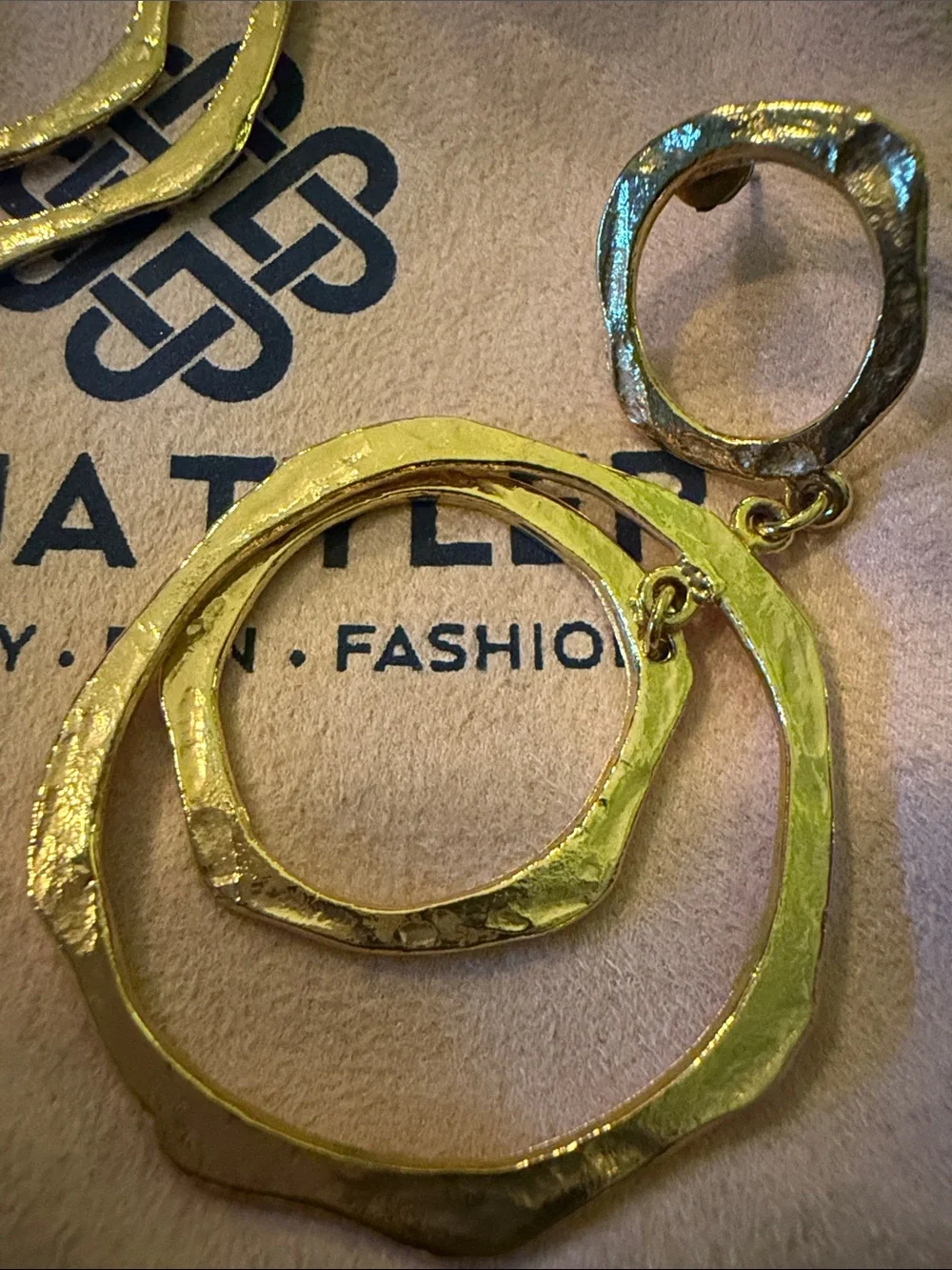Dana Tyler Gold Hammered Double Hoop Drop Earrings - Gold